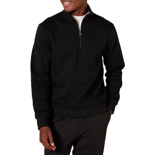 Image of Amazon Essentials Men's Regular Fit Long-Sleeve Quarter-Zip Casual Smart Pullover Fleece Sweatshirt, Black, XL