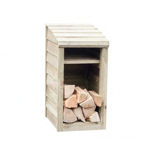 Image of Signs & Numbers Wooden Log Store with Kindling Shelf - Fully Assembled Narrow Firewood Storage - Pressure-Treated Weatherproof Wood Log Holder for Garden Patio Shed | 54x46x90cm