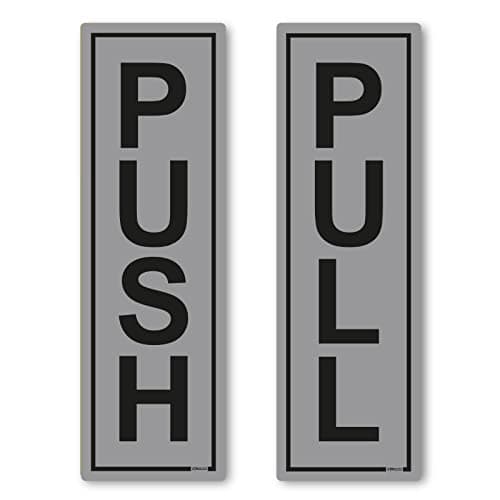 Image of stika.co Set of Silver Push and Pull Door Signs - 190x60mm Self-Adhesive Vinyl Door Stickers, Clear Signage for Access Awareness, Indoor and Outdoor Use - Signs for Offices, Shops, Access Doors