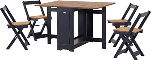 Image of Seconique Santos Butterfly Dining Set in Navy Blue/Distressed Waxed Pine