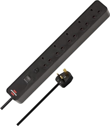 Image of Brennenstuhl Ecolor FB Extension Socket with Safety Fuse Button 5-Way 1.5m H05VV-F 3G1.5 Black/Black with Switch *GB*