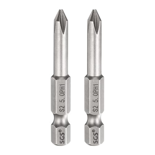 Image of sourcing map 2pcs #1 Phillips Screwdriver Bit PH1 1/4" Hex Shank 2" (50mm) Long 5mm Rod Magnetic Cross Head Drill Bits S2 Steel Industrial Screw Driver for Electric Power Tools, Gray