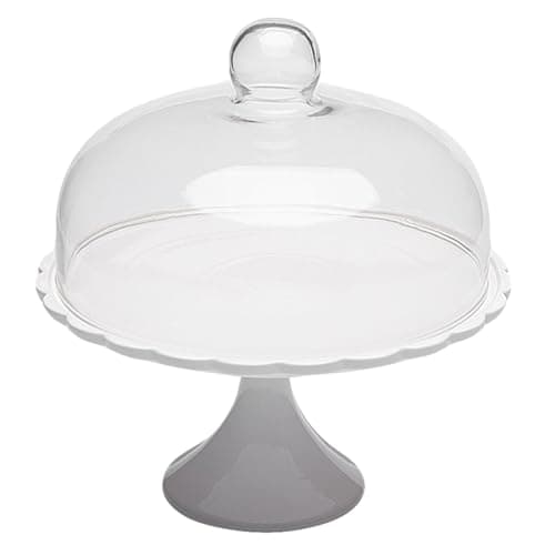 Image of HEMOTON Cake Stand with Glass Dome White Porcelain Decorative Cake Stand Dessert Cupcake Pastry Candy Display Plate for Wedding Event Birthday Party 29. 2X25. 5X25. 5CM