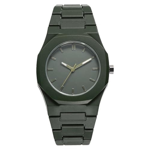 Image of JewelryWe Octagonal Watch for Men: Quartz Analog Luminous Hands Waterproof Resin Strap Wristwatch for Casual Business Outdoor Christmas - Green