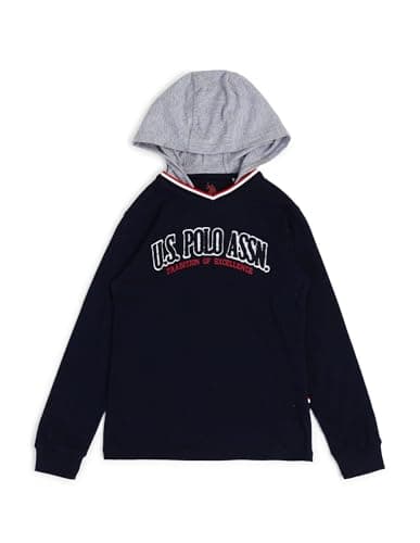 Image of U.S. Polo Assn. Kids Regular Fit Cotton Logo Long Sleeve Hoodie Shirts, Navy Blue, 10-11 Years