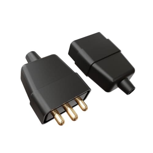 Image of rhinocables 3 Pin In-Line Mains Power Adapter, Rubber Connector Weather-resistant Design, Durable Electrical Plug for Home, Office, and DIY Projects (Black)