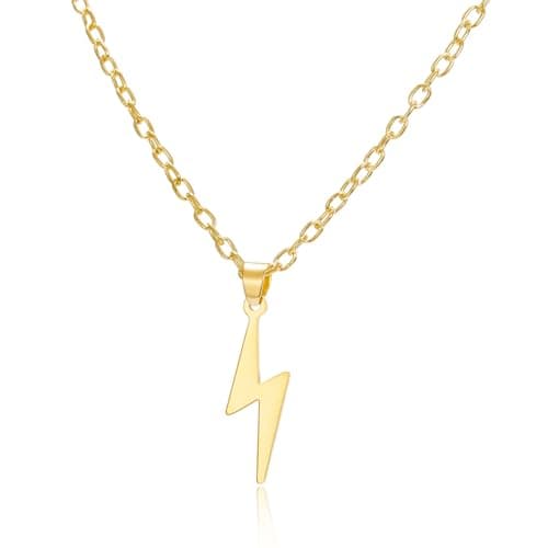 Image of BowieStar Silver or Gold Stainless Steel Lightning Bolt Necklace, Bold Jewellery Cute Gifts, Star, Womens, Fashion Design Gift Jewellery (Gold)