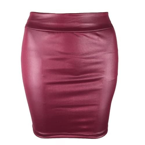 Image of Generisch 2026 Women's Shiny Metallic Wet Look PVC Leather Short Skirt Stretch Pencil Skirt Party Skirt High Waist Clubwear, Wine Red, 3XL