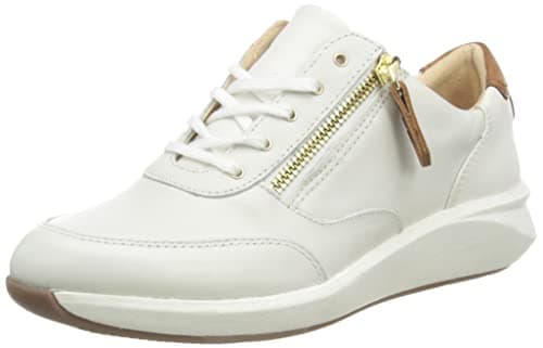 Image of Clarks Womens Un Rio Zip Sneaker, White Leather, 5 UK