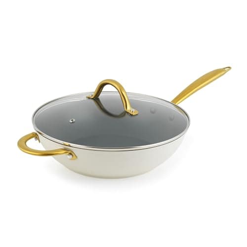 Image of Salter Aerotech Pro 28 cm Wok – 30 x Tougher Non-Stick Coating*, Oven Safe Stir-Fry Pan, Tempered Glass Lid with Steam Vent, Induction Suitable, Metal Utensil Safe, Forged Aluminium