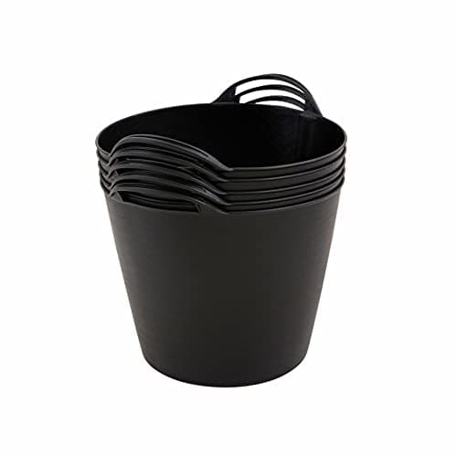Image of BiGDUG Plastic Flexi Tubs (26 Litre) - Pack of 5 - Black - Heavy Duty Trugs Flexible Storage Bucket - Multi Purpose Round Container