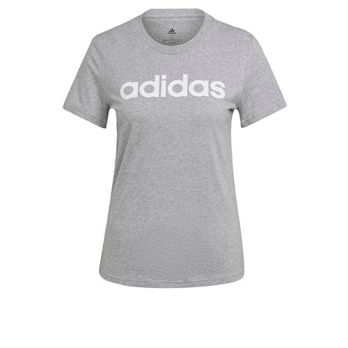 Image of adidas Women's Essentials Slim Logo Tee, Medium Grey Heather/White, S