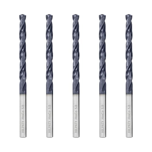 Image of Hilpaty Cobalt Drill Bits 5.0mm x 5pcs M35 HSS Drill Bit for Metal, AlTiN Coating, Standard DIN 338 (5.0mm x 86mm x 5pcs)
