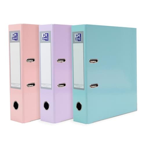 Image of Oxford A4 Lever Arch Files, 3 Pack of Pastel Glossy Filing Folders, Durable Laminated Paper-on-Board, Pink, Lilac & Mint