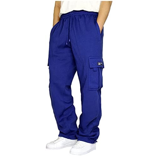 Image of Halfword Mens Loose Fleece Cargo Trousers Casual Gym Jogging Bottoms Lightweight Joggers Sweatpants Blue S