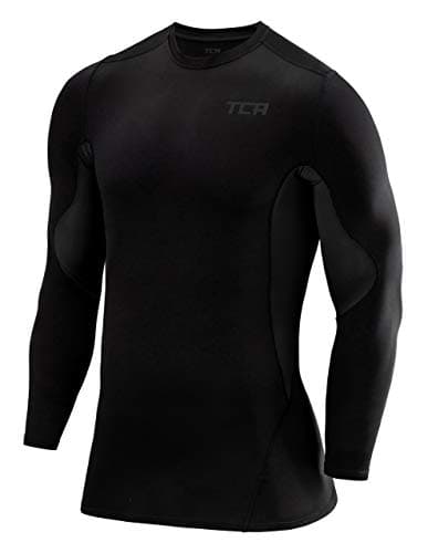 Image of TCA Men's SuperThermal Compression Base Layer Top Long Sleeve Thermal Under Shirt - Black Stealth, M