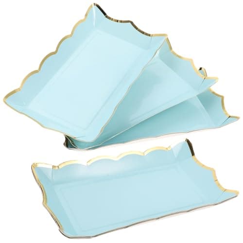Image of VICASKY 4pcs Blue Rectangular Dessert Trays Sturdy Paper Serving Platters for Parties Weddings Birthdays Indoor Outdoor Use Stackable Functional Design