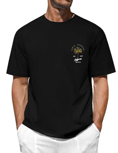 Image of TOMEEK Mens T Shirt Graphic T-Shirts Casual Short Sleeve Cotton Tee Shirts Palm Tree Print Summer Top Cool California T-Shirts for Men UK,Black,XXL