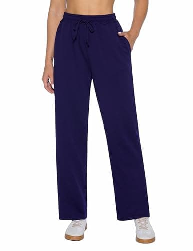 Image of Demegimi Women’s Joggers Sweatpants Straight Leg High Waisted Ladies Tracksuit Bottoms with Drawstring for Casual Lounge and Sports Blue