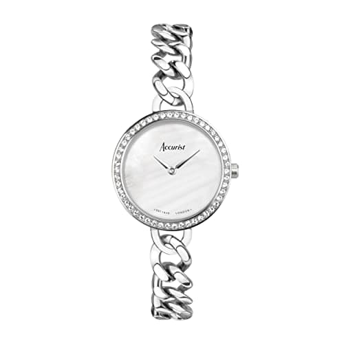 Image of Accurist Ladies Jewellery 28mm Quartz Watch in White with Analogue Display, and Stainless Steel Bracelet 78007