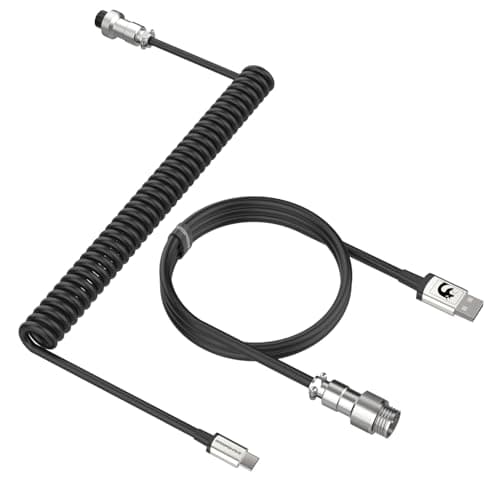 Image of MAMBASNAKE C01 Coiled Keyboard Cable, Pro Custom USB-C Aviator Cable, Type-C to USB-A HyperSpeed Line with 8KHz Return Rate with Metal Aviation Connector for PC Gaming Keyboard - Black