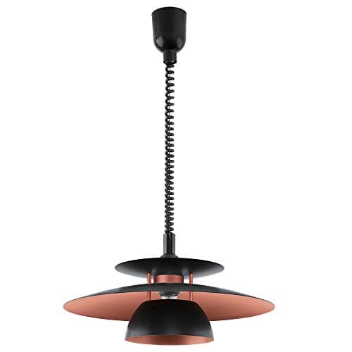 Image of Britalia Black & Copper Metal Rise & Fall Vintage Retro Pendant Ceiling Light | 430mm Diameter | 1 x ES E27 Lamp Bulb Required (Not Included) | Ideal for Above Dining Table - Breakfast Bar