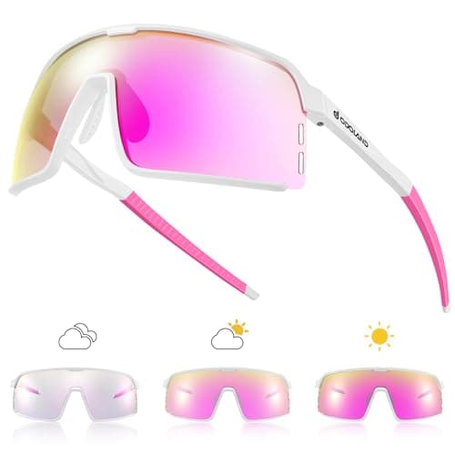 Image of Odoland Photochromic Sports Sunglasses for Men Women Adult UV400 Anti Glare Running Sunglasses for Cycling Riding Run Driving Fishing Indoor and Outdoor Pink