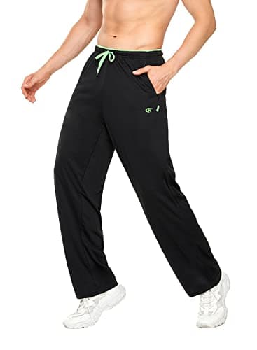 Image of YuKaiChen Men's Athletic Open Bottom Pants Jogging Pants Mesh Mens Sweatpants with Pockets Black S