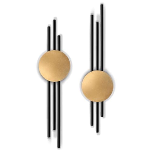 Image of YiYa 2 Pcs Metal Geometric Wall Decor Black Lines Metal Wall Art Abstract Wall Art Modern Geometric Wall Hanging for Home Living Room Bedroom
