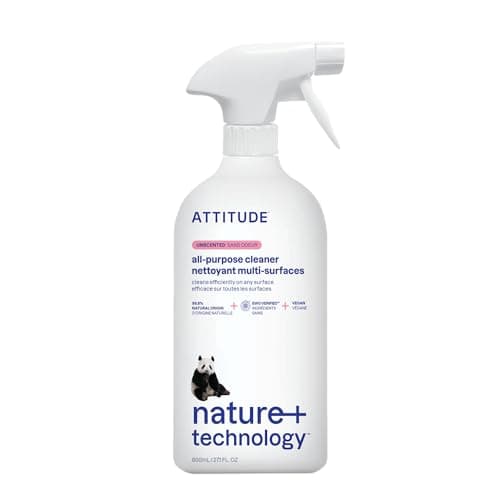 Image of ATTITUDE All Purpose Cleaner Spray, EWG Verified, Vegan, Made with 94% Plant-Based Ingredients, Streak-Free for Kitchen, Bathroom, Glass & More, Unscented, 800 mL