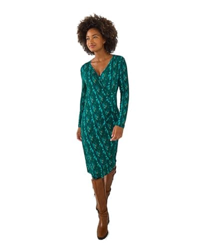 Image of Joe Browns Women's Leaf Print Knee Length Dress, Green, 12 UK (Petite)