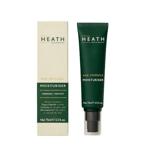 Image of Heath Age Defence Moisturiser for Men 75ml, Anti-Ageing Face Cream, Hydrating, Firming Skincare for Oily and Combination Skin, Travel Size, Vegan Peptide Formula, Cruelty Free, Gift for Him