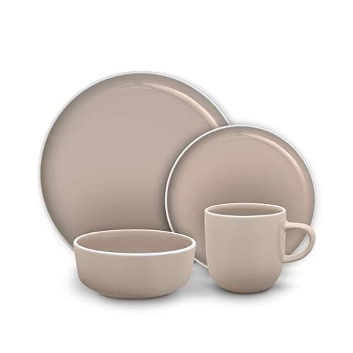 Image of Barbary & Oak Nattura 16 Piece Dinnerware Set, 4X Dinner Plates, 4X Side Plates, 4X Bowls, 4X Mugs, Made from Premium Stoneware, Dishwasher Safe, Cashmere, BO867022CSH