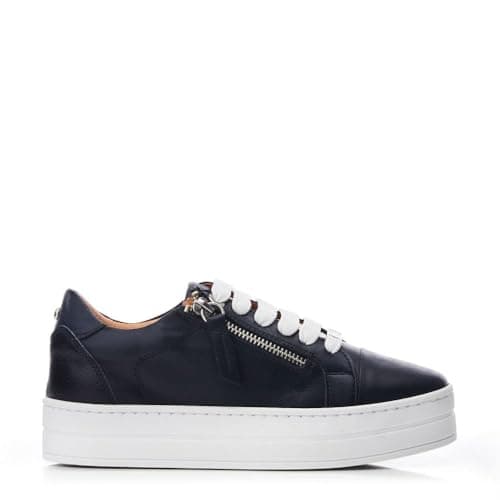 Image of Moda in Pelle Women's Abbiy Navy Leather Slab Soled Trainers 4