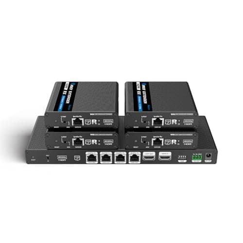 Image of 1x4 HDMI Extender Splitter 4K by OREI Multiple Over Single Cable CAT6/7 4K@60Hz 4:4:4 HDCP 2.2 with IR Remote EDID Management - Up to 230 Ft - Loop Out - Low Latency - Full Support IR RS-232 Control