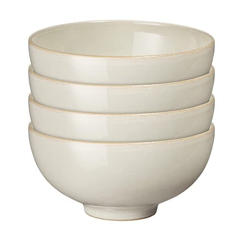 Image of Denby - Linen Cream White Rice Bowls Set of 2 - Dishwasher Microwave Safe Crockery - Ceramic Stoneware Tableware Natural Tones