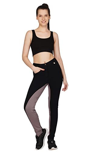 Image of Avon Equine Women's Cotton/Lycra Horse Riding Jodhpurs with Front Pocket Ladies Soft Stretchy Two Tone Jodhpurs Jods Pants (24, Black/Ash Grey)