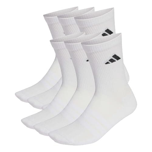 Image of adidas Unisex CUSHIONED CREW SOCKS 6 PAIR PACK, white/white/black, 6.5-8