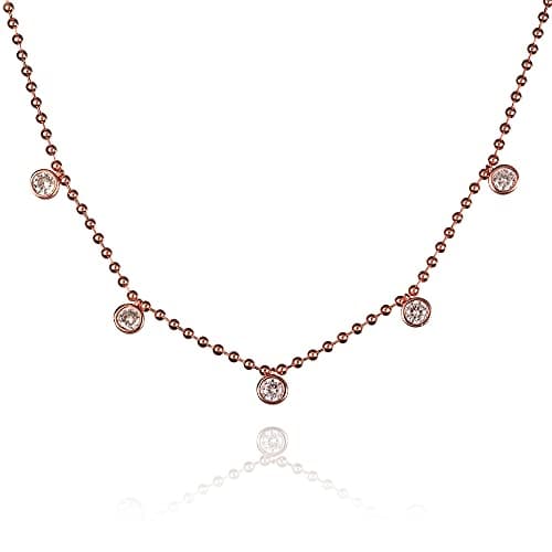 Image of namana Rose Gold Beaded Choker Necklace for Women, Rose Gold Choker Necklace with Round CZ Charms, Rose Gold Choker Necklaces for Women, Rose Gold Choker Collar Necklaces, Jewellery Gifts for Women