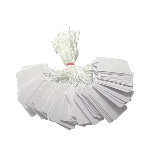 Image of Pack of 100 Large White Strung Tags Price Tickets 36 x 53mm