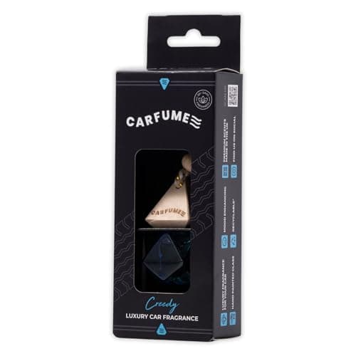 Image of Carfume Creedy Car Air Freshener Original| Premium Earthy Musk, Ambergris & Juniper Fragrance | Luxury Blue Recyclable Scented Diffuser For Men - Odour Eliminator - UK Made Car Accessories