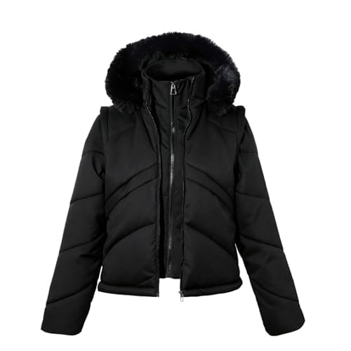Image of Jywmsc Women's Cropped Puffer Jacket Winter Hooded Puffy Coat Short Quilted Down Thermal Vest Outwear