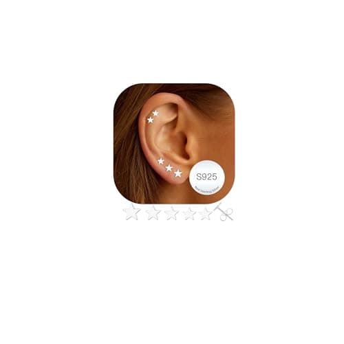 Image of AVOTTO 5 Pairs Sterling Silver Stud Earrings for Women Hypoallergenic S925 Silver Studs Earrings Small Star Stud Earring Set for Multiple Piercings
