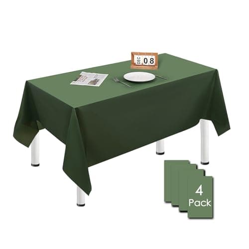 Image of 4 Pack Deep Green Table Cloths for Party,137x274cm Extra Large Rectangular Tablecloths,Solid Color TableCloth,Wipe Clean|Waterproof|Oilproof Table Cover for Parties,Daily Use,Outdoor Picnic,Weddings