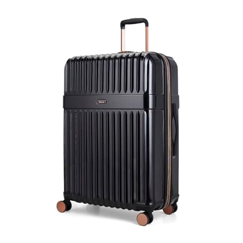 Image of Rock Selene Large Expandable Hard Shell Hold Suitcase in Black - Elegant Design, 360 Swivel-Wheels, Telescopic Handle, Metallic Finish with Copper Accents & TSA Combination Lock - 75x51x33cm 4.9KG