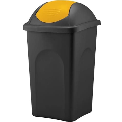 Image of Home Centre Swing Lid Top Plastic Waste Bin 60 Litre Yellow-Black Kitchen Recycling General Trash Recycled Rubbish Colour Code Management Containers Premium Quality Made in Italy