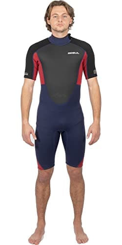 Image of Gul Mens Response 3/2mm Flatlock Back Zip Shorty Wetsuit - Navy Red - Easy Stretch