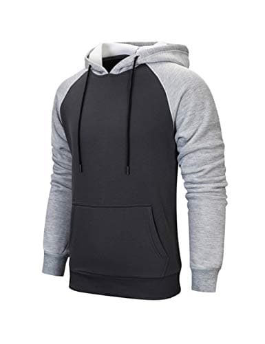 Image of MANLUODANNI Men's Pullover Hoodies Hooded Sweatshirt Patchwork Top Casual Hoody with Kangaroo Pocket Light Dark Gray XL
