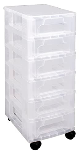 Image of Really Useful Box Plastic Storage Slimline Storage Tower 6x3.5 Litre Clear Frame with Drawers