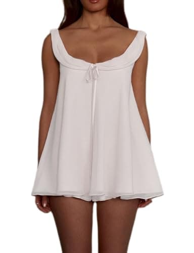 Image of Faymlc Womens 2 Piece Shorts Set Sleeveless Babydoll Tank Top and Shorts Pyjama Set Loungewear Y2k Going Out Sets, White, L